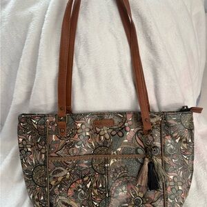 Sakroots Floral Pattern Tote with Brown Handles